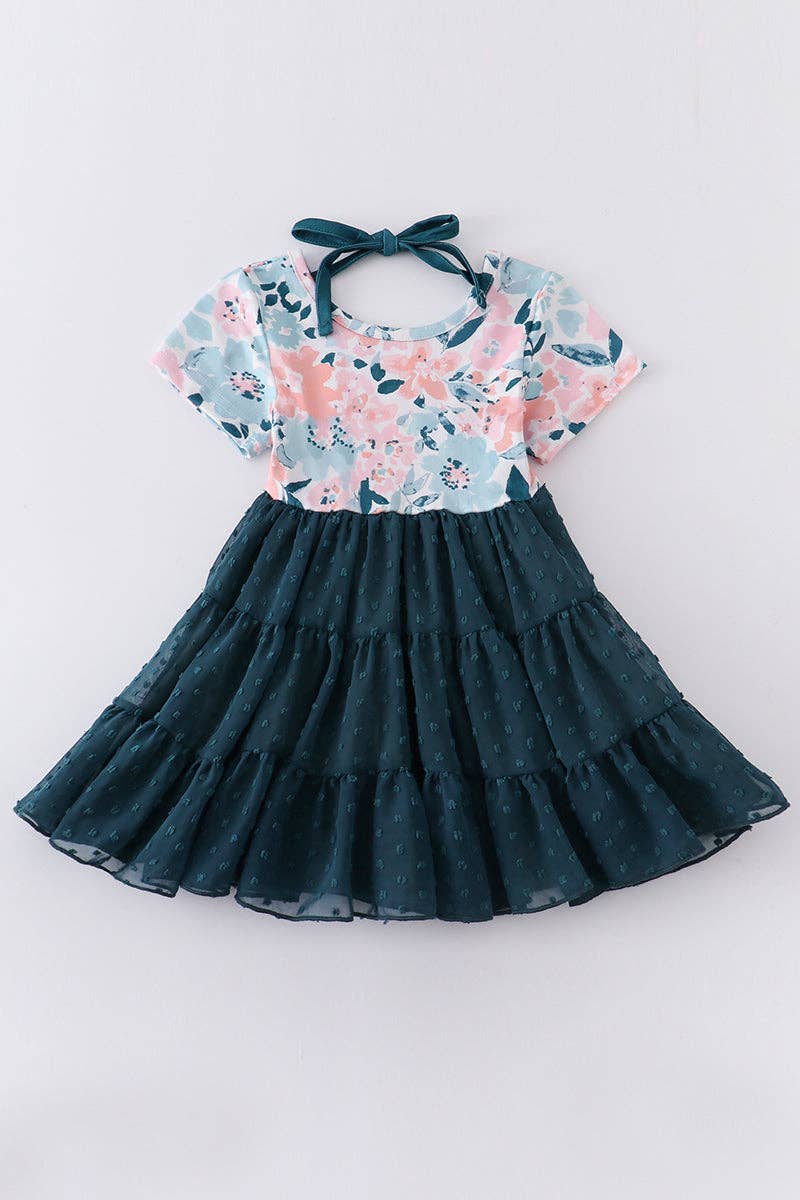 Turquoise floral girl tutu dress